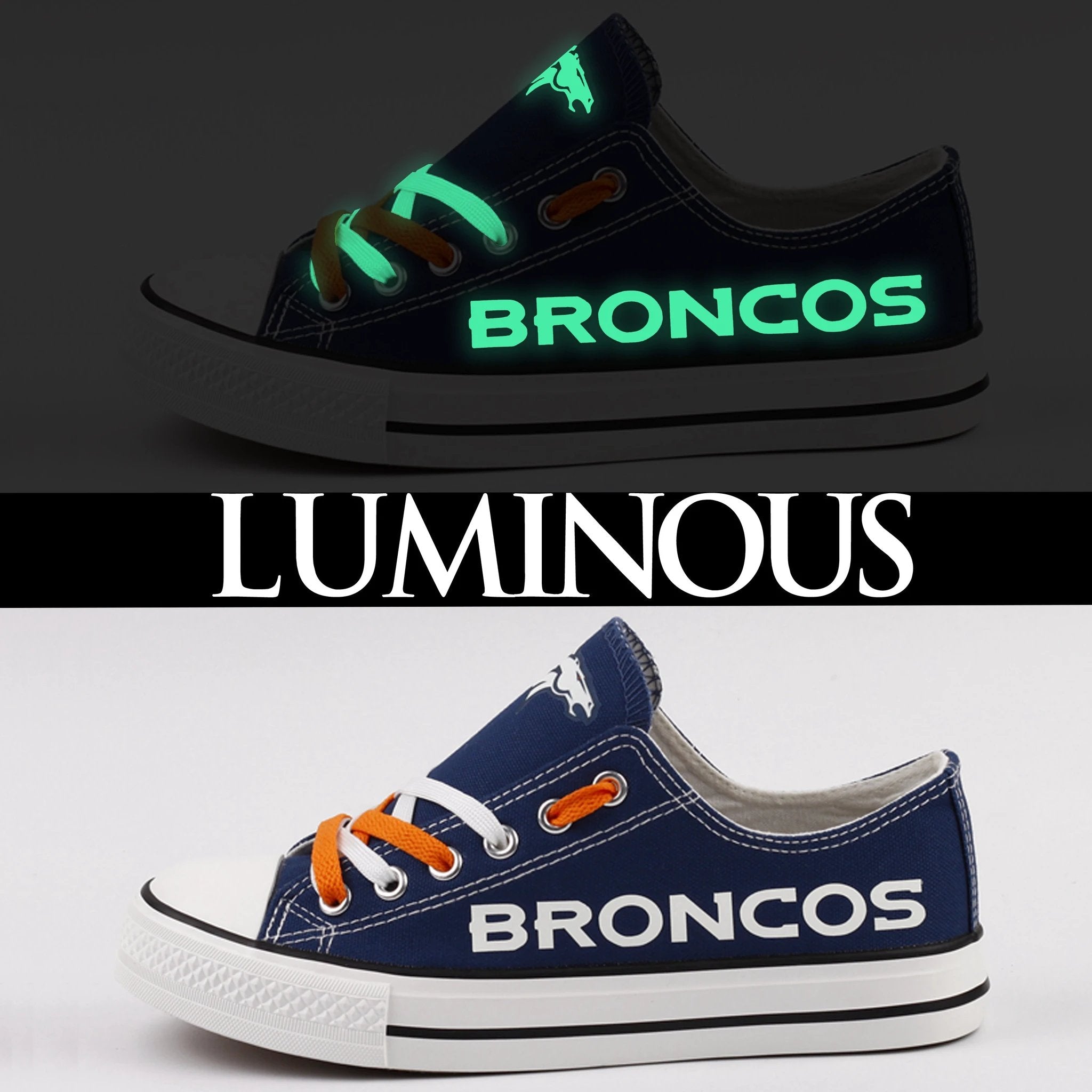 Denver Broncos Low Top Canvas Sport Sneakers Shoes For Men Women Fans by Crocs