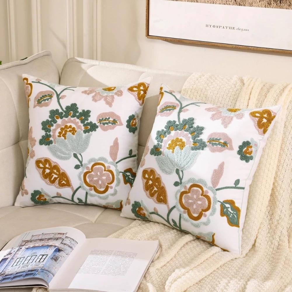 Denza Farmhouse Floral Tufted Cushion Cover by Casa & Beyond