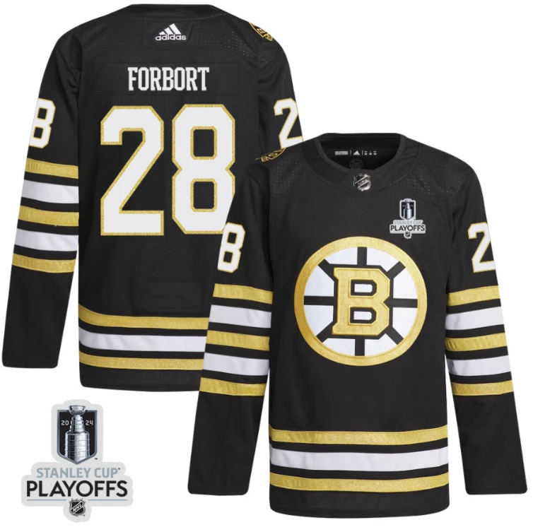Derek Forbort 28 Boston Bruins 2024 NHL Playoffs Patch Home Jersey - Men, Black by Hockey David