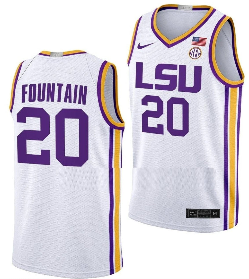 Derek Fountain Jersey LSU Tigers College Basketball Limited White #20 by My store basketball