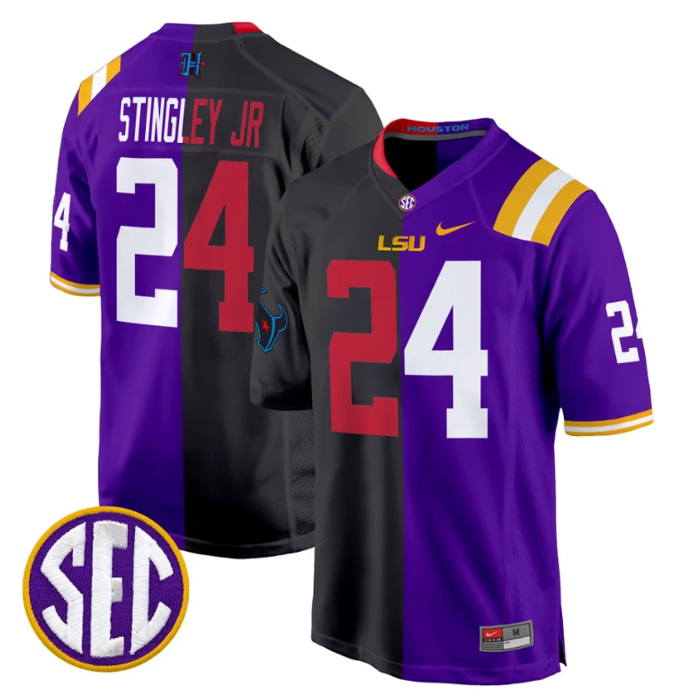 Derek Stingley Jr Jersey #24 LSU Tiger Split Game College Football All Stitched by NCAA Football Jersey