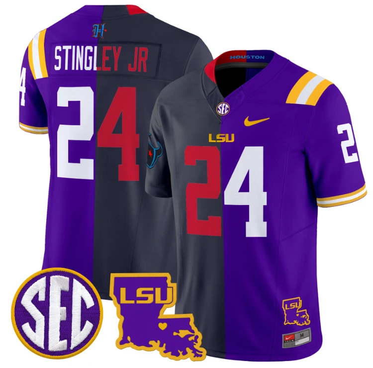 Derek Stingley Jr Jersey #24 LSU Tiger Split Vapor Limited Football All Stitched by NCAA Football Jersey