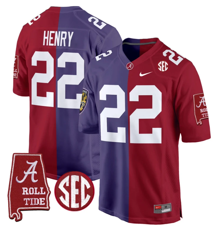 Derrick Henry Jersey Ravens #22 Alabama Crimson Tide Split Football Game by NCAA Football Jersey