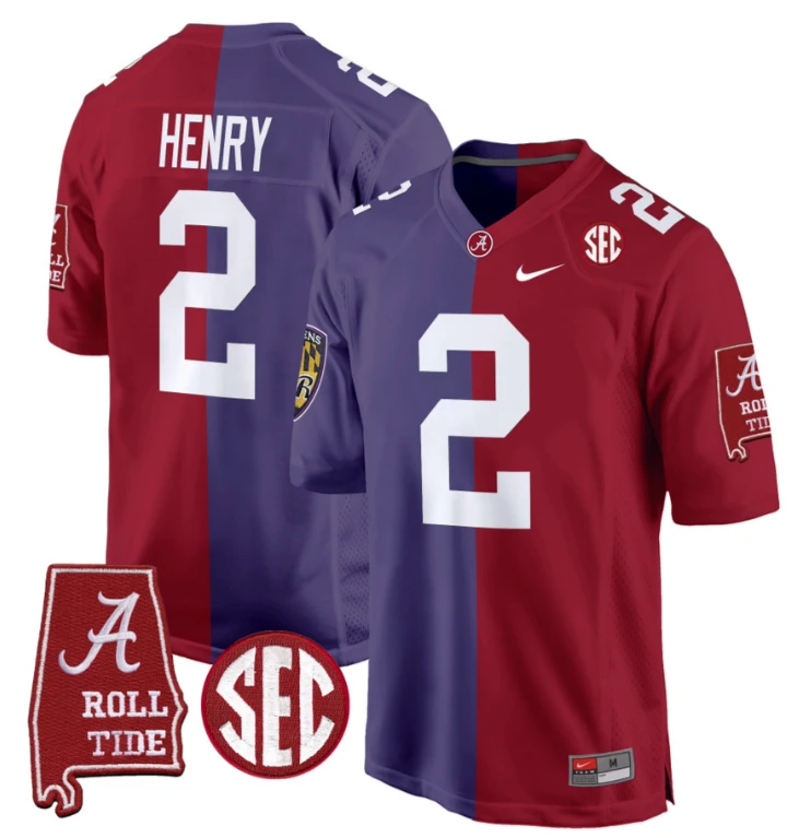 Derrick Henry Jersey Ravens #2 Alabama Crimson Tide Split Football Game Stitched by NCAA Football Jersey
