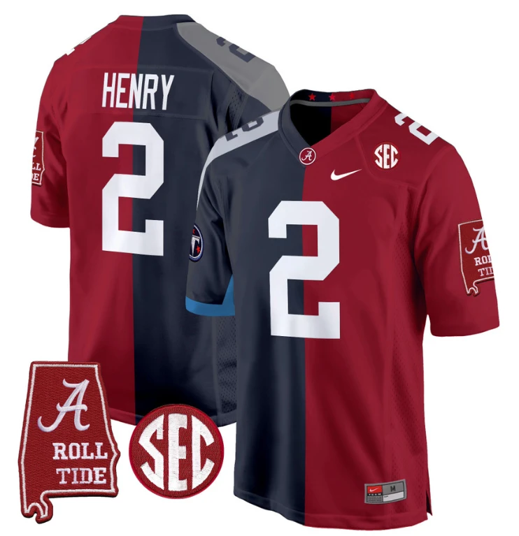 Derrick Henry Jersey Titans #2 Alabama Crimson Tide Split Football Game Stitched by NCAA Football Jersey