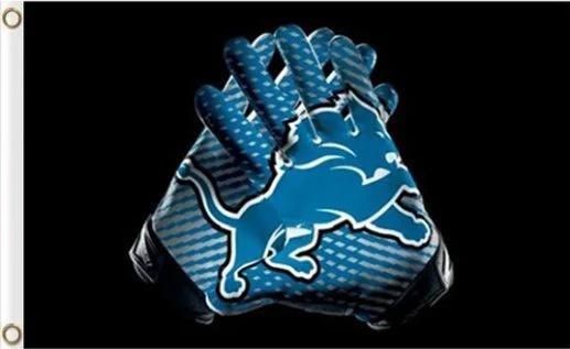 Detroit Lions 2 Gloves Flag 3X5 Ft Polyester Banner USA 90x150cm by flagsjustdoit