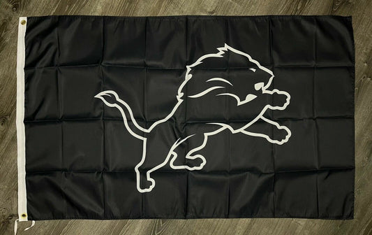 Detroit Lions Logo Flag 3x5 ft Sports Black Banner Man-Cave Garage by flagsjustdoit
