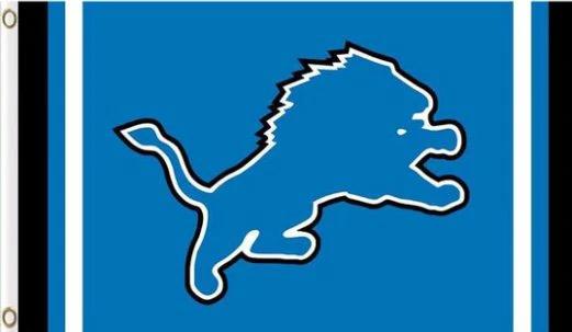 Detroit Lions Logo Two Strip Sport Flag 3X5 Ft Polyester Banner USA 90x150cm by flagsjustdoit