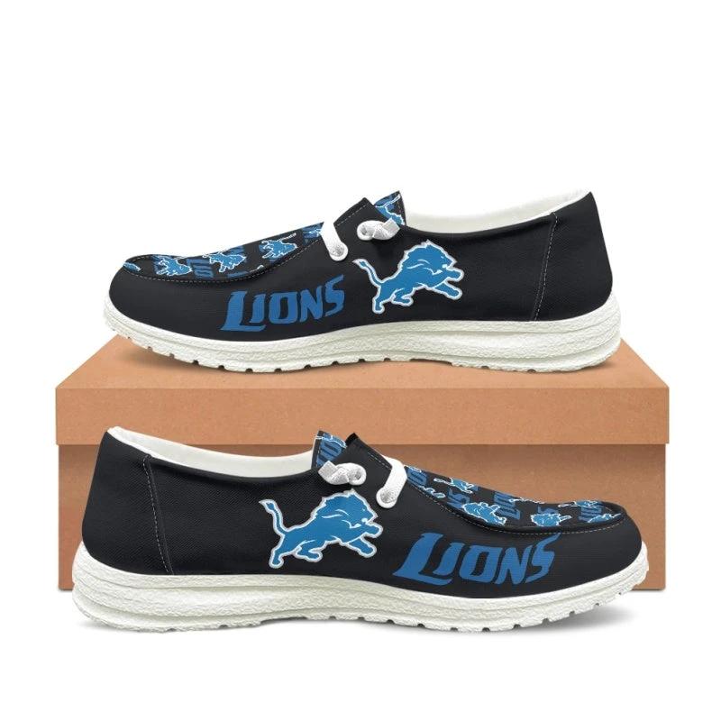 Detroit Lions Navy Team Name Logo Canvas Sneaker Shoes For Men Women Fans by Crocs