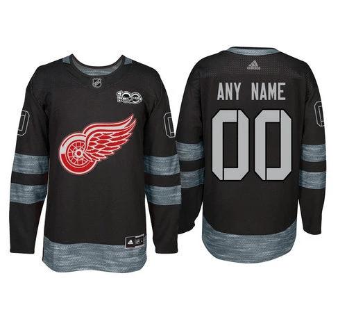 Detroit Red Wings Black 1917-2017 100th Anniversary Stitched NHL Custom Jersey by Hockey David