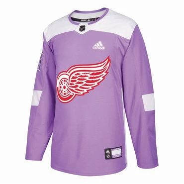 Detroit Red Wings Purple Pink Custom Hockey Fights Cancer Practice Jersey by Hockey David