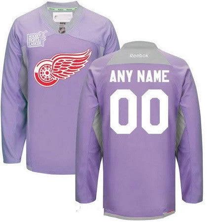 Detroit Red Wings Purple Pink Custom Reebok Hockey Fights Cancer Practice Jersey by Hockey David