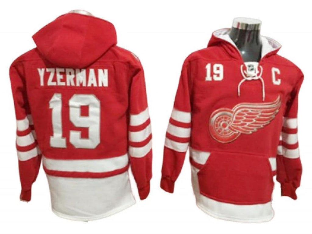 Detroit Red Wings #19 Steve Yzerman One Front Pocket Pullover Hoodie Red by Hoodie Pullover