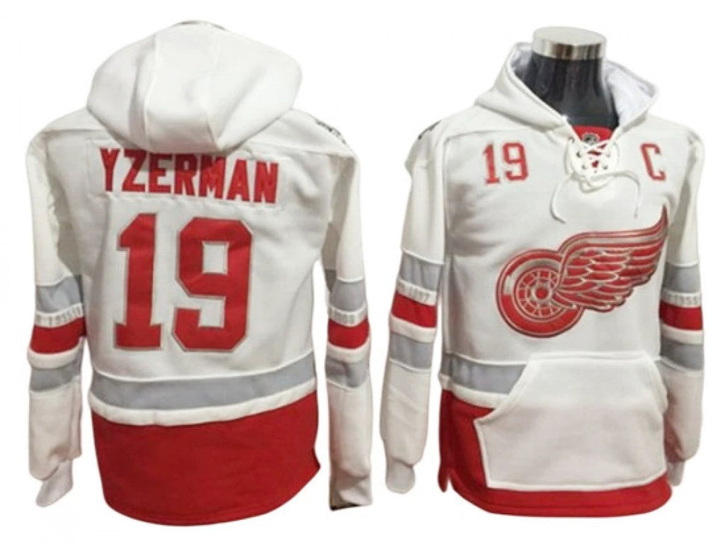 Detroit Red Wings #19 Steve Yzerman One Front Pocket Pullover Hoodie WHite by Hoodie Pullover