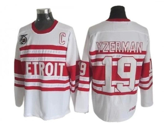 Detroit Red Wings #19 Steve Yzerman White 75TH Vintage CCM Jersey by Hockey David