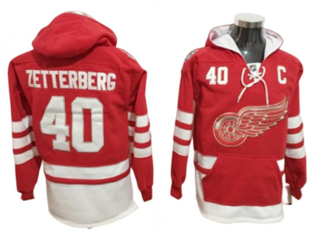 Detroit Red Wings #40 Henrik Zetterberg One Front Pocket Pullover Hoodie Red by Hoodie Pullover