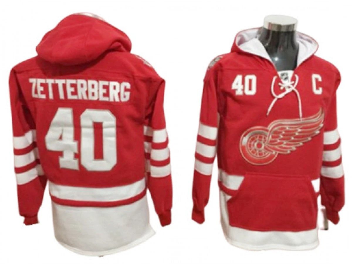 Detroit Red Wings #40 Henrik Zetterberg One Front Pocket Pullover Hoodie Red by Hoodie Pullover