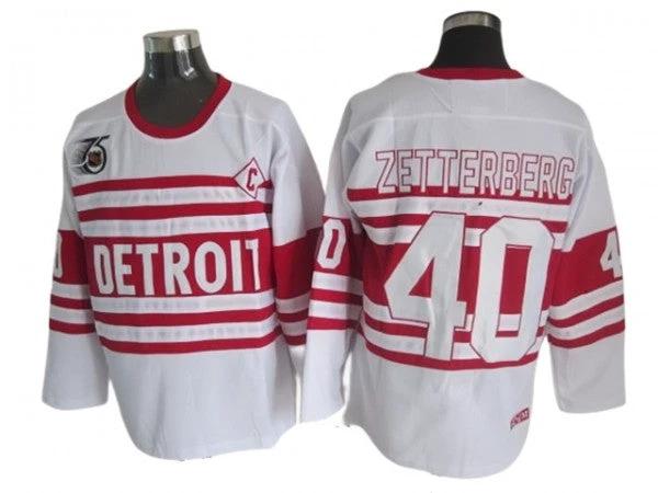 Detroit Red Wings #40 Henrik Zetterberg White 75TH Vintage CCM Jersey by Hockey David