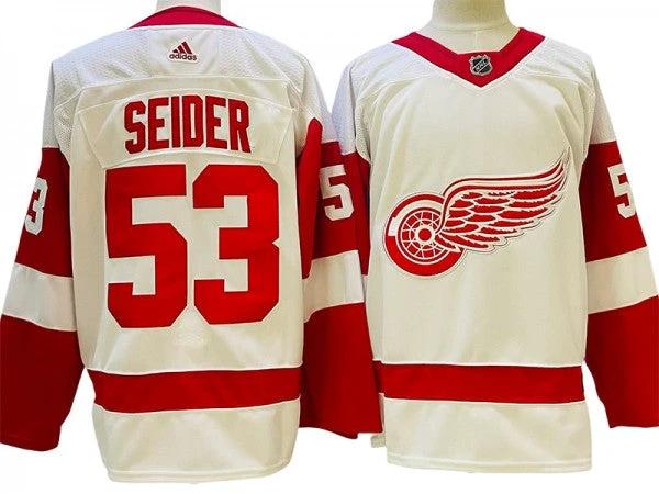 Detroit Red Wings #53 Moritz Seider White Jersey by Hockey David