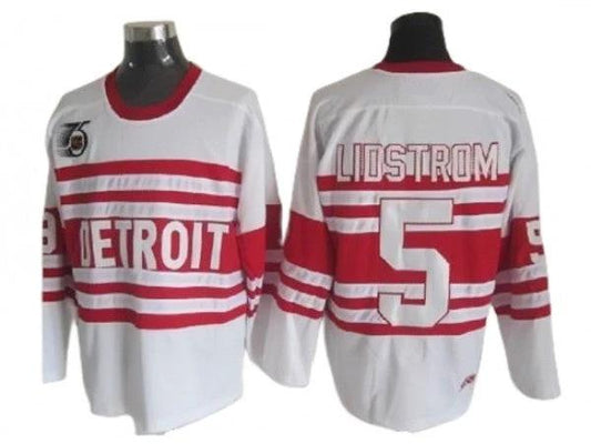 Detroit Red Wings #5 Nicklas Lidstrom White 75TH Vintage CCM Jersey by Hockey David