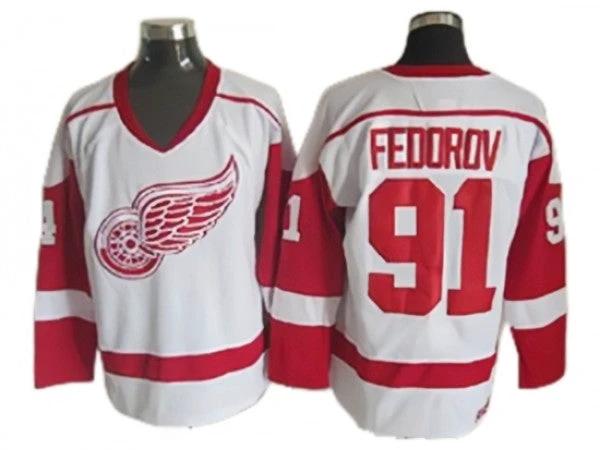 Detroit Red Wings #91 Sergei Fedorov 2002 Vintage CCM Jersey -White by Hockey David
