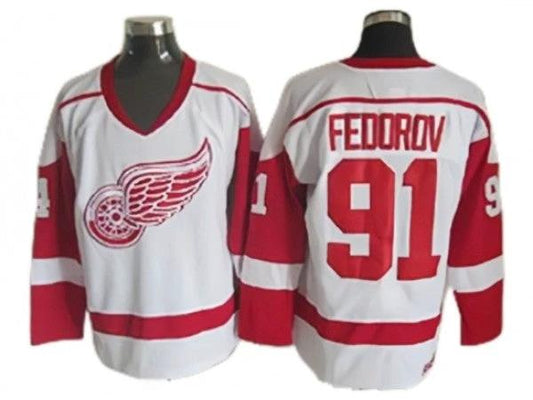 Detroit Red Wings #91 Sergei Fedorov 2002 Vintage CCM Jersey -White by Hockey David