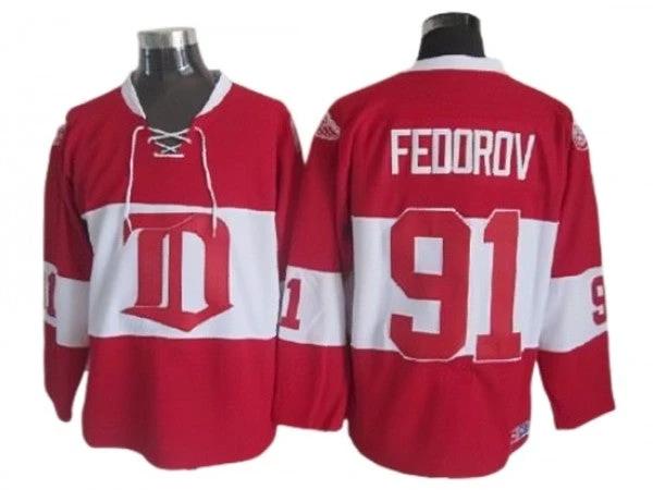 Detroit Red Wings #91 Sergei Fedorov 2009 Vintage CCM Jersey - Red by Hockey David