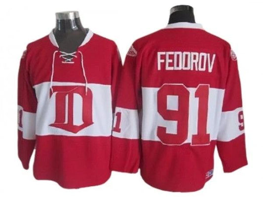 Detroit Red Wings #91 Sergei Fedorov 2009 Vintage CCM Jersey - Red by Hockey David