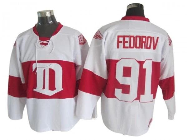 Detroit Red Wings #91 Sergei Fedorov 2009 Vintage CCM Jersey - White by Hockey David