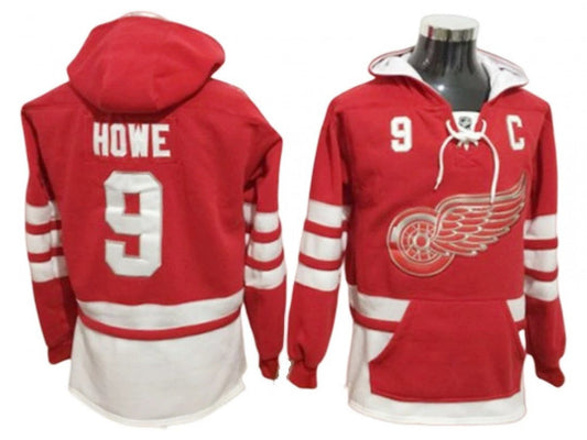 Detroit Red Wings #9 Gordie Howe One Front Pocket Pullover Hoodie Red by Hoodie Pullover