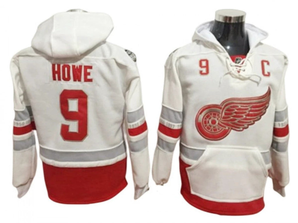 Detroit Red Wings #9 Gordie Howe One Front Pocket Pullover Hoodie White by Hoodie Pullover