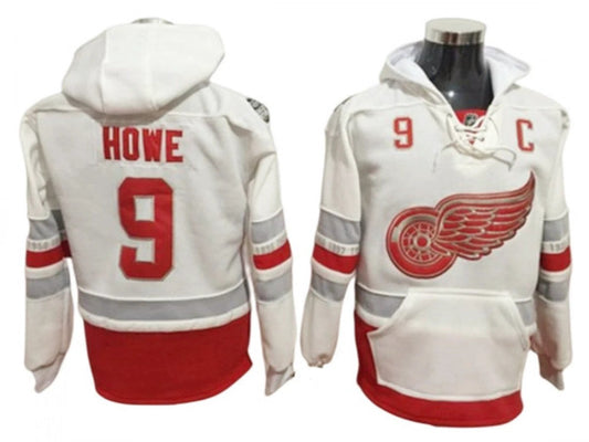 Detroit Red Wings #9 Gordie Howe One Front Pocket Pullover Hoodie White by Hoodie Pullover