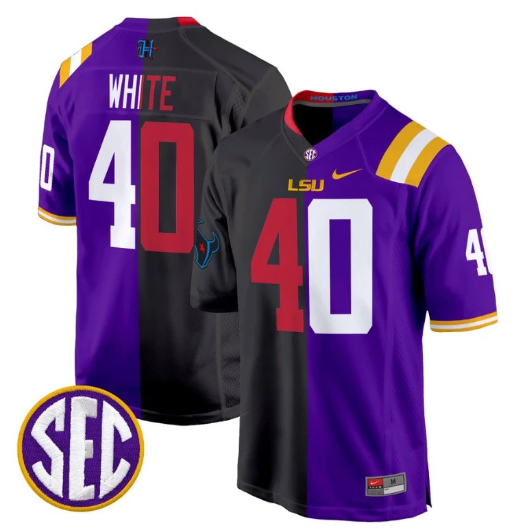 Devin White Jersey #40 LSU Tiger Split Game College Football All Stitched by NCAA Football Jersey