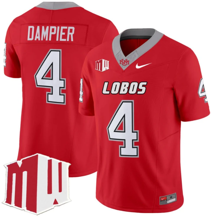 Devon Dampier New Mexico Lobos Football Red Jersey All Stitched by NCAA Football Jersey