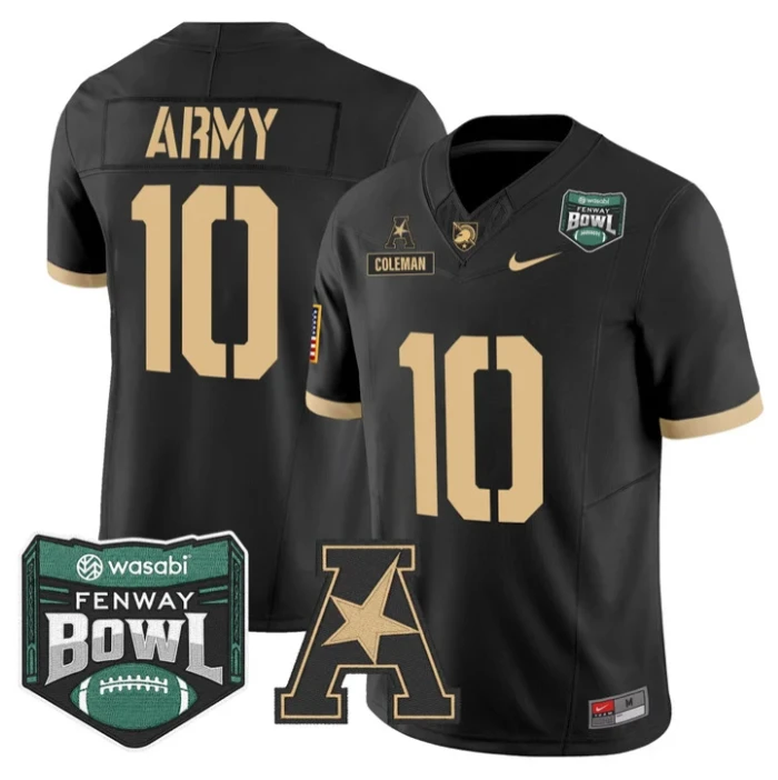 Dewayne Coleman Jersey #10 Army Black Knights 2025 Fenway Bowl Stitched Black by NCAA Football Jersey