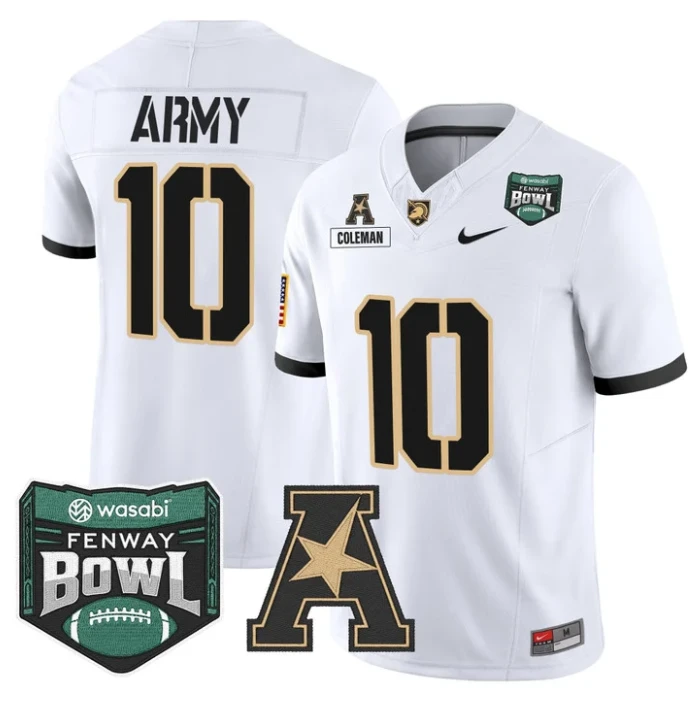 Dewayne Coleman Jersey #10 Army Black Knights 2025 Fenway Bowl Stitched White by NCAA Football Jersey