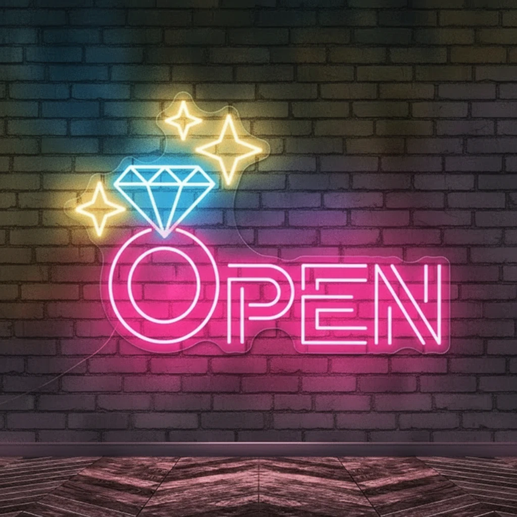 Diamond Open Indoor Neon Sign Business Wall Decor Art by Neonchics