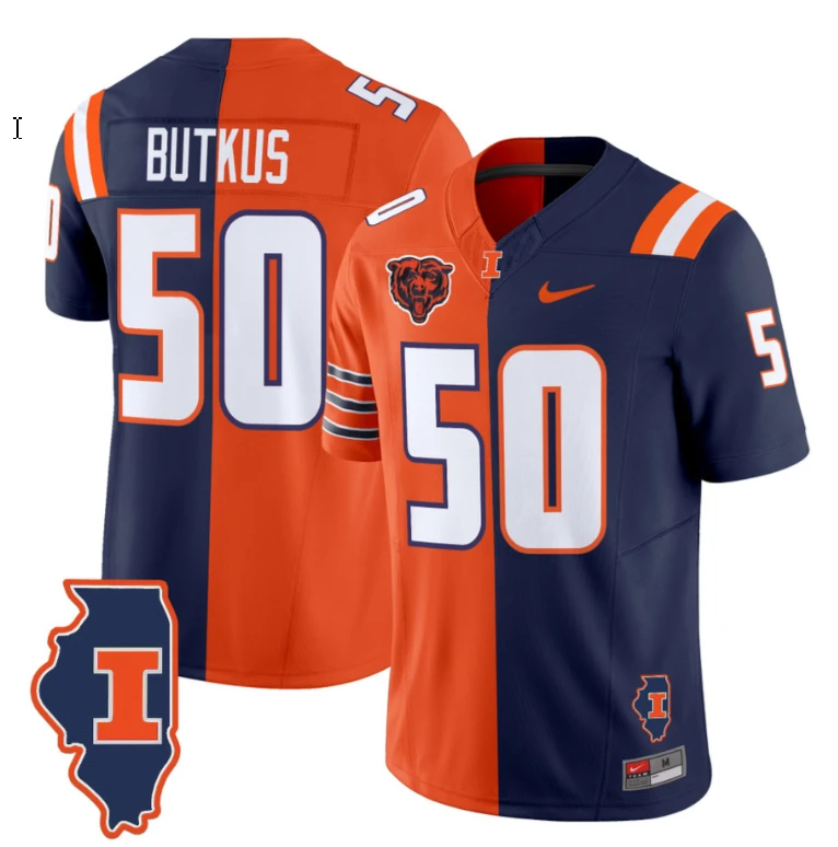 Dick Butkus Jersey #50 Illinois Fighting Illini Split Vapor Limited Football by NCAA Football Jersey
