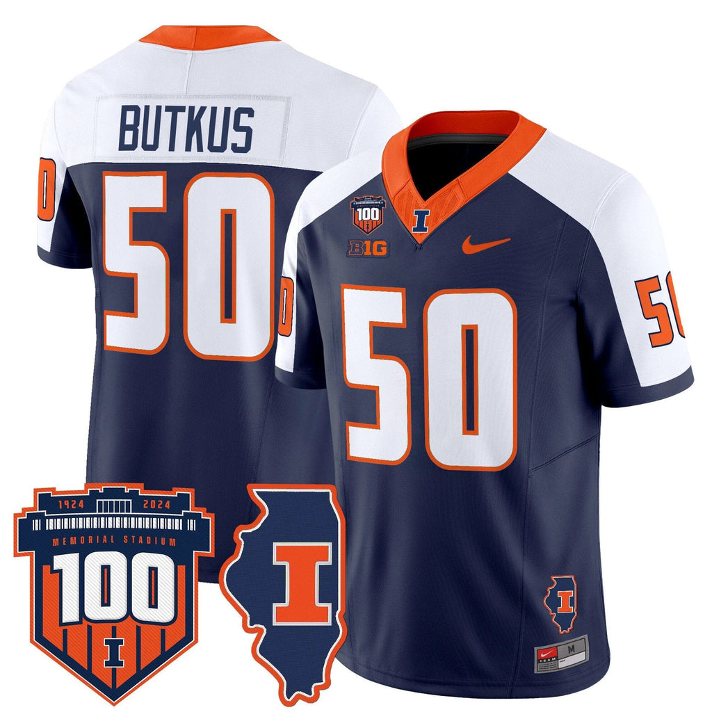 Dick Butkus Jersey #50 Illinois Fighting 100th Memorial Stadium Navy Alter by My Store