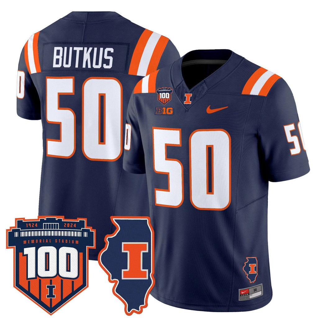Dick Butkus Jersey #50 Illinois Fighting 100th Memorial Stadium Navy by My Store
