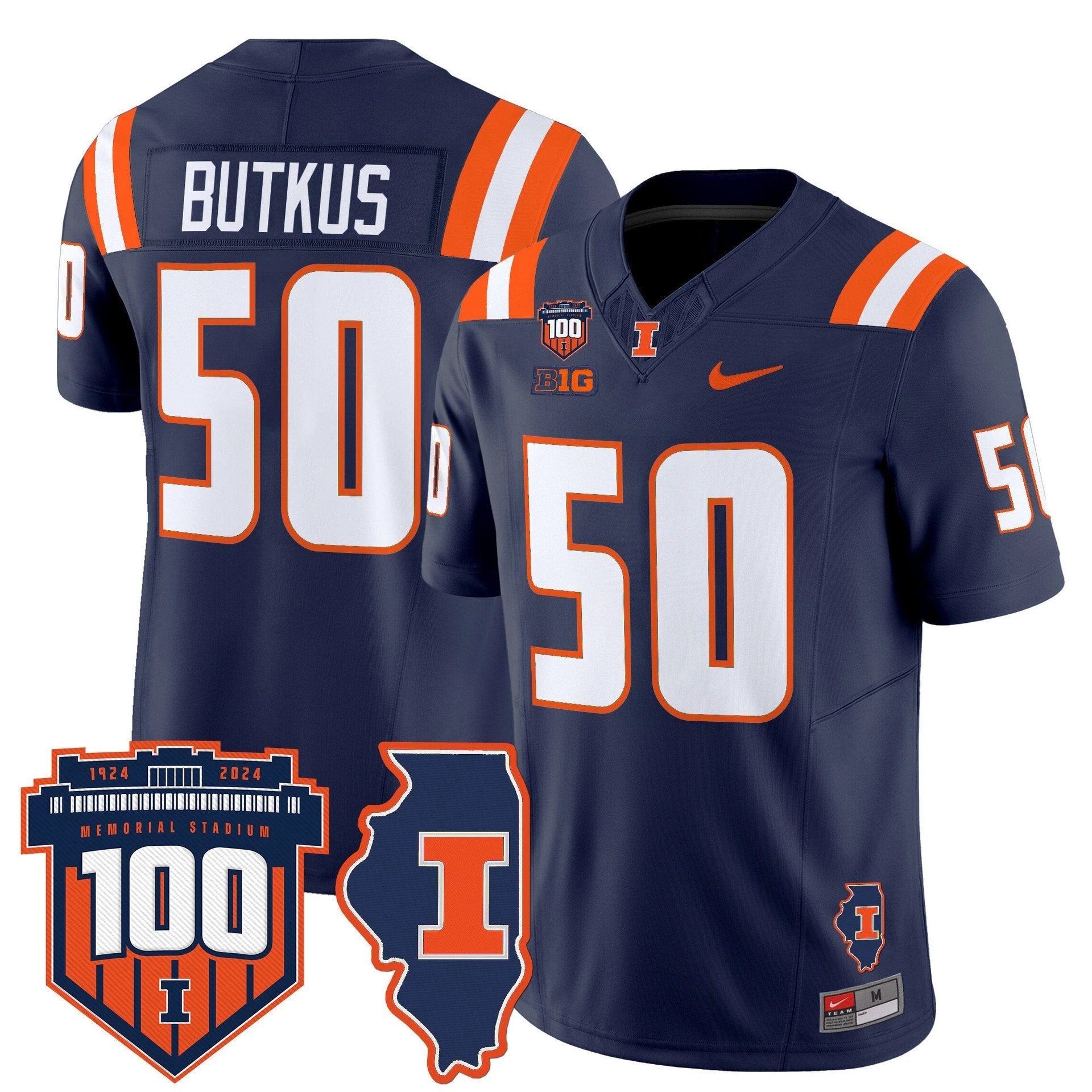 Dick Butkus Jersey #50 Illinois Fighting 100th Memorial Stadium Navy by My Store