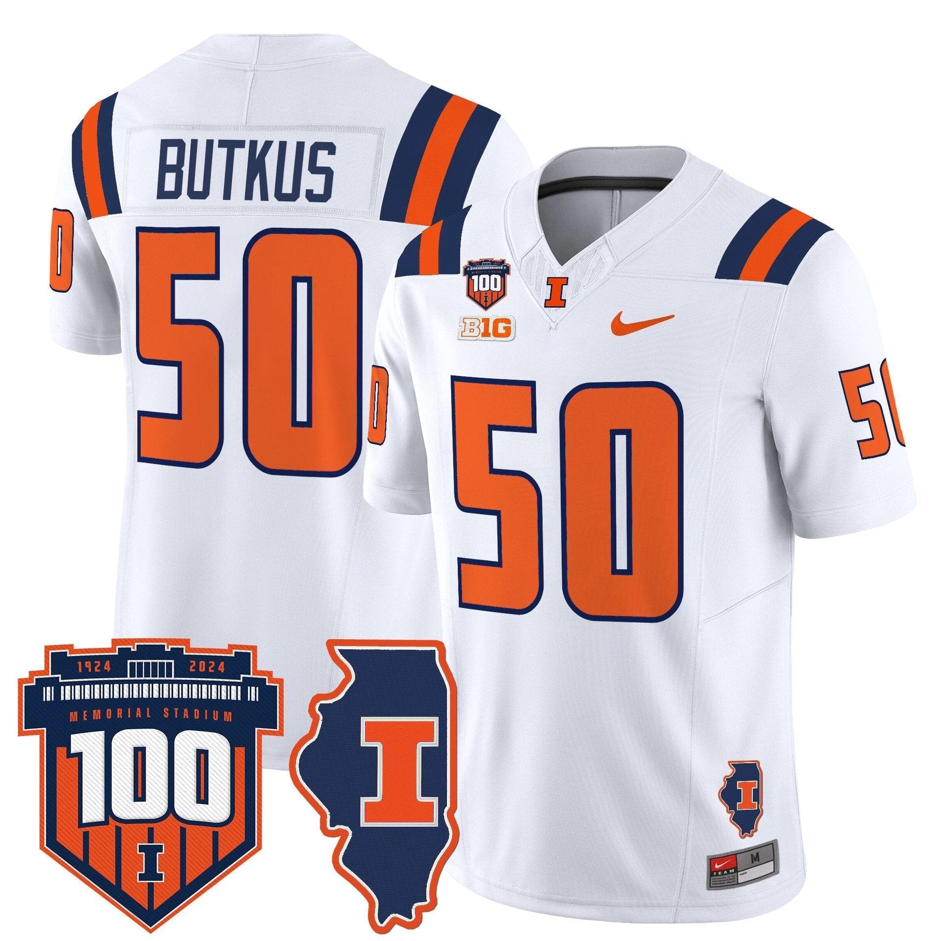Dick Butkus Jersey #50 Illinois Fighting 100th Memorial Stadium White by My Store