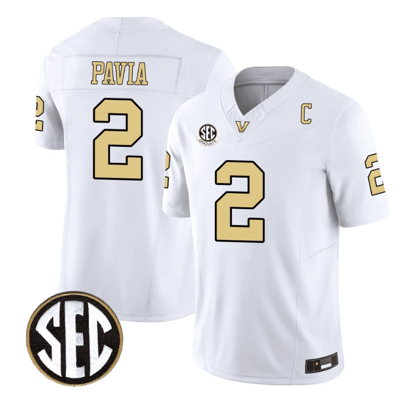 Diego Pavia Jersey #2 Vanderbilt Commodores College Football Stitched White by My Store