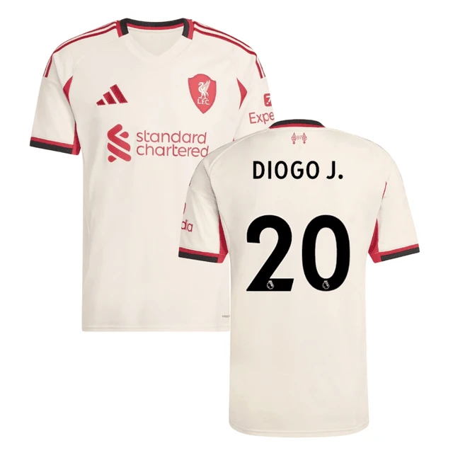 Diogo Jota #20 Liverpool 2025-26 Away Mattch Jersey – Cream by Soccer Jersey