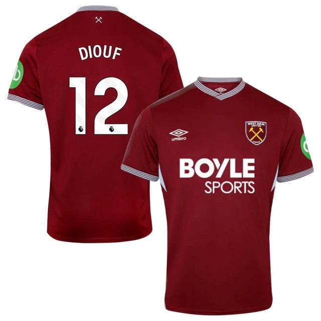 Diouf #12 West Ham United 2025-26 Home Match Jersey – Burgundy by Soccer Jersey