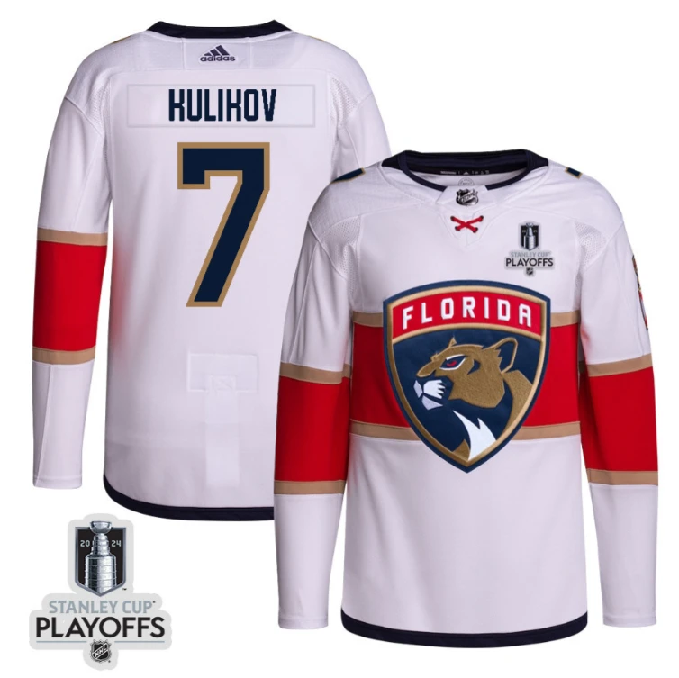 Dmitry Kulikov 7 Florida Panthers 2024 NHL Playoffs Patch Away Jersey Customized - Men, White by Hockey David