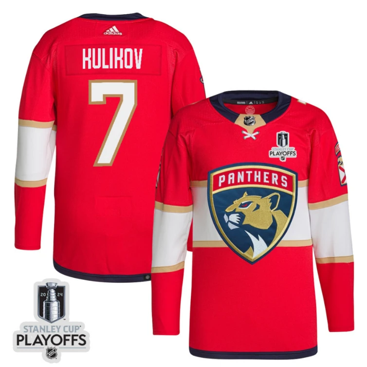 Dmitry Kulikov 7 Florida Panthers 2024 NHL Playoffs Patch Home Jersey - Men, Red by Hockey David