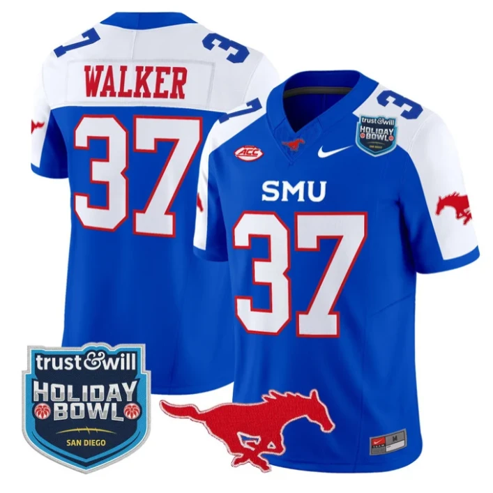Doak Walker Jersey #37 SMU Mustangs 2026 Holiday Bowl Patch Stitched Blue Alternate by My Store NCAA Football Jerseys