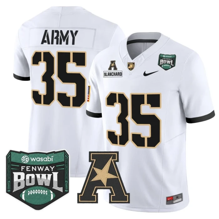 Doc Blanchard Jersey #35 Army Black Knights 2025 Fenway Bowl Stitched White by NCAA Football Jersey