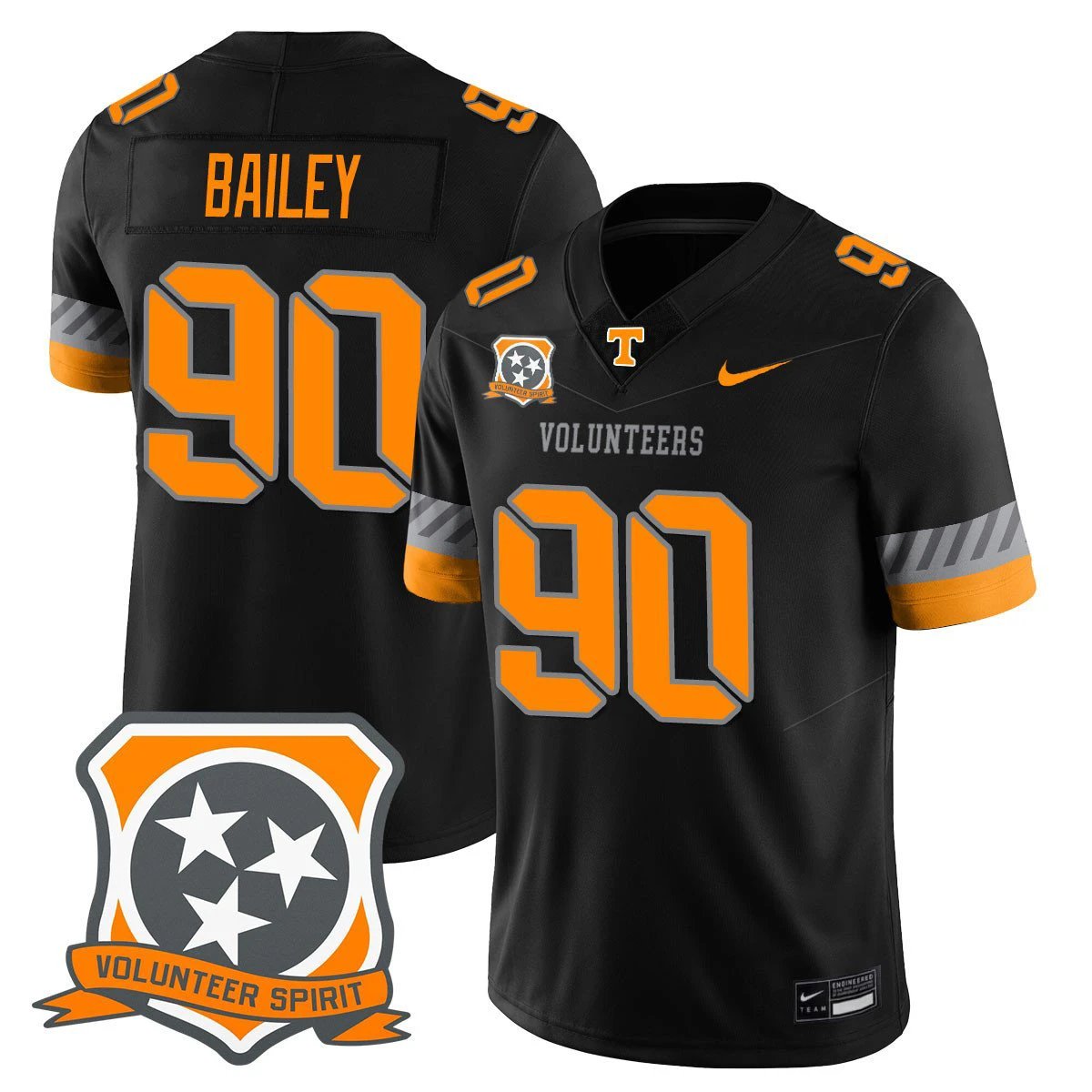 Dominic Bailey Jersey #90 Tennessee Volunteers 2025 Spirit Stitched Black by NCAA Football Jersey